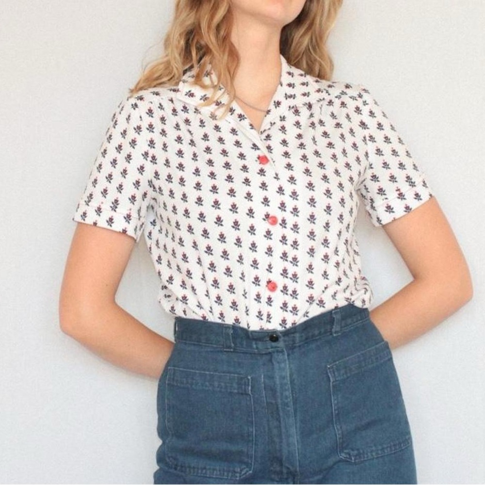 Vintage White Button Up Blouse